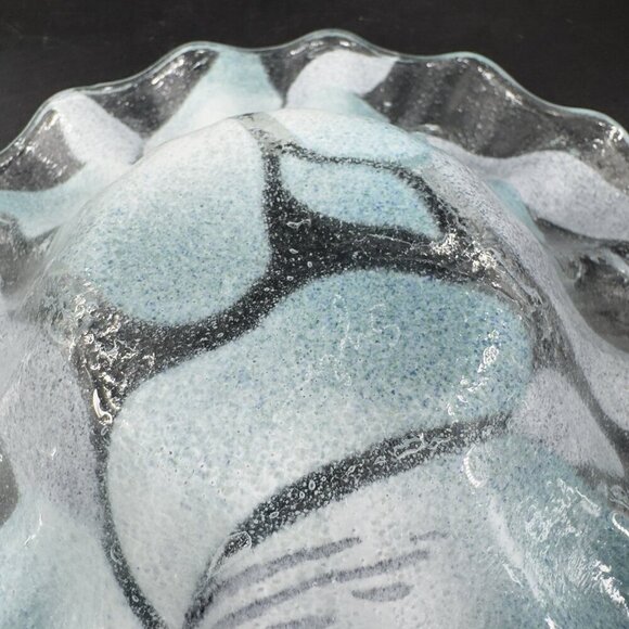 Sydenstricker Bowl Dish Fused Art Glass Ruffled Clear Blue Flowers VTG Signed - Picture 13 of 13